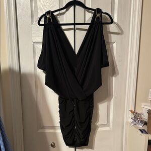 NWT Black Bodycon Dress with V-neck Cut Out and Flutter Sleeves for Cocktail